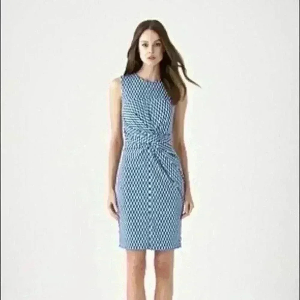 Country Road Blue Geometric Sheath Mini Dress AU XS Knot Front